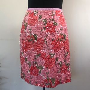 Anthro Snak Eugenia Pink Floral Sequin Skirt